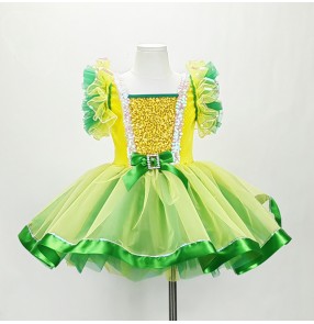 Girls Baby Toddlers Red Green Blue Sequins Jazz Dance Dresses Tutu Skirts Ballet dance wear Modern dance outfits for Children